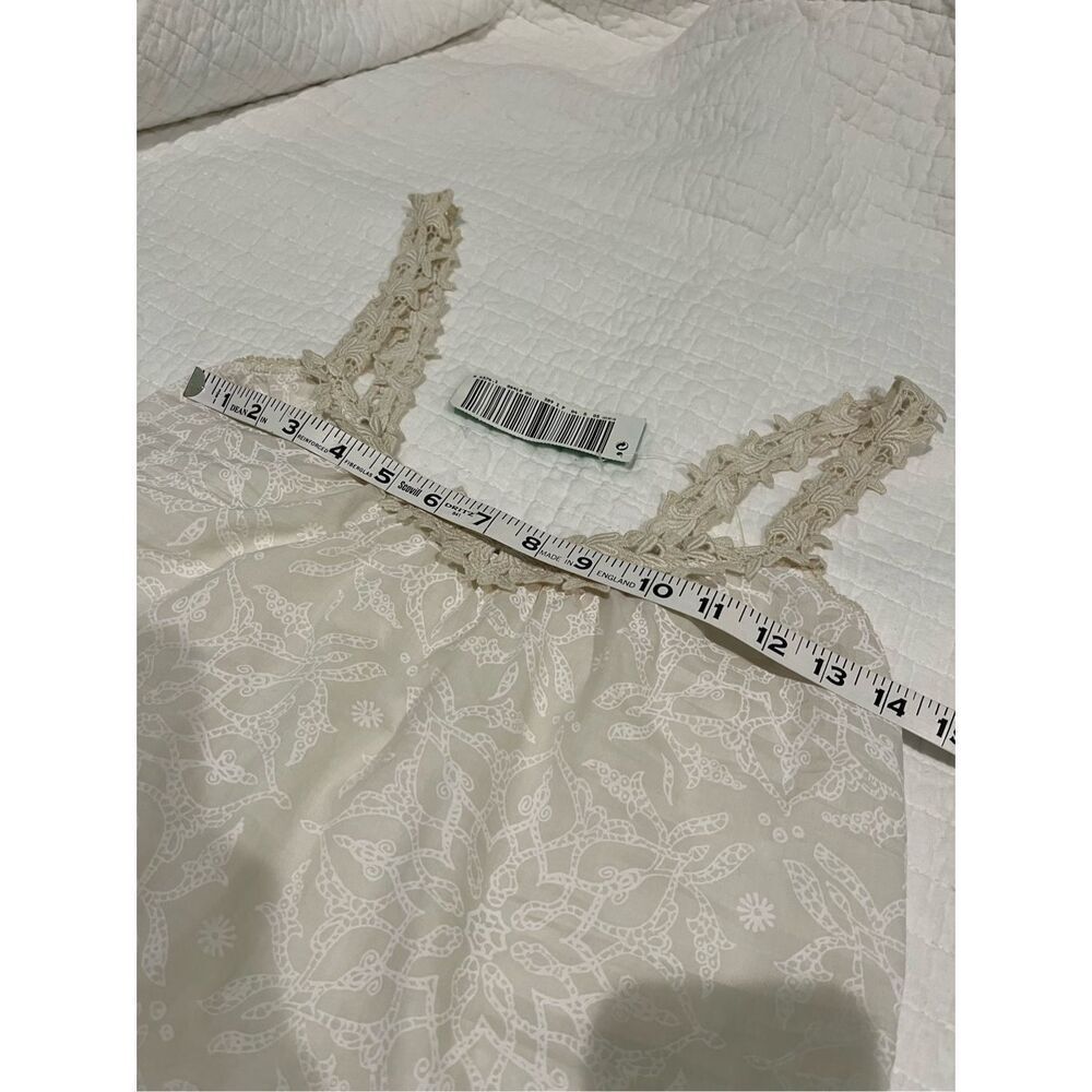 NWT Bennetton cream floral loose fit tank top with lace trim -S - Picture 6 of 8